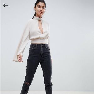ASOS Plunge Open Back Tie Long Sleeve Top